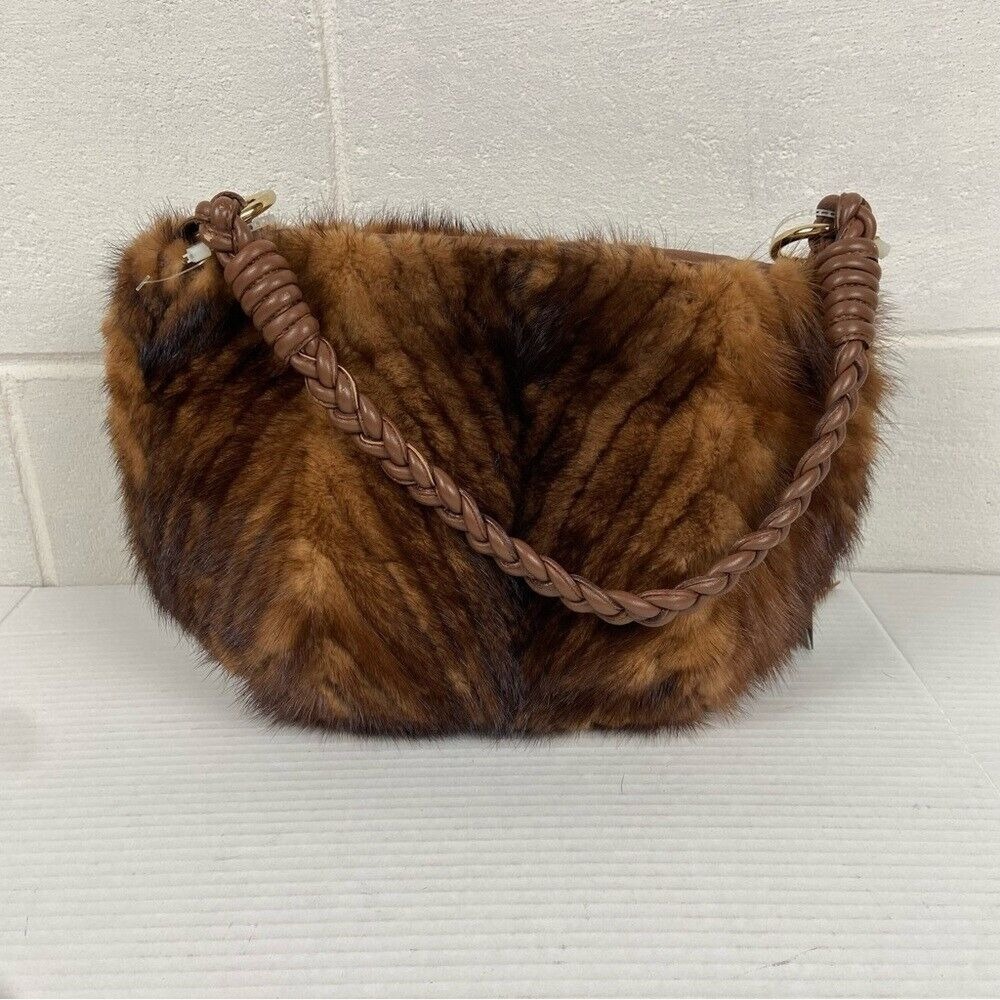 Authentic Paolo Masi Firenze Mink & Leather Shoulder Bag #5003 Made in Italy NWT